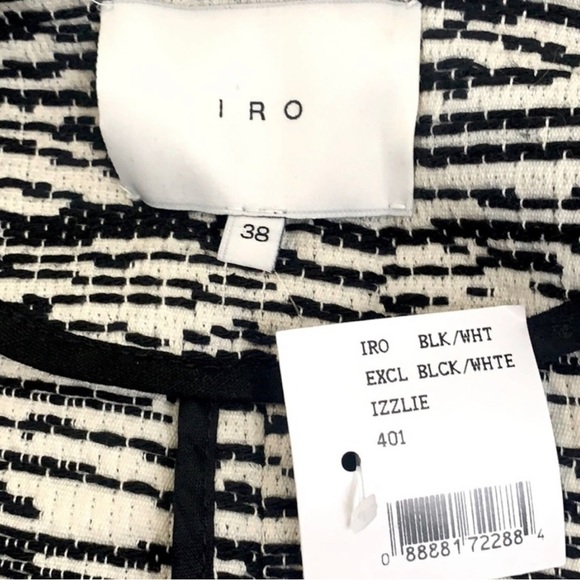 IRO BLACK AND WHITE COTTON BLEND WOVEN ZIP FRONT JACKET WITH POCKETS SIZE 6 - Picture 5 of 12
